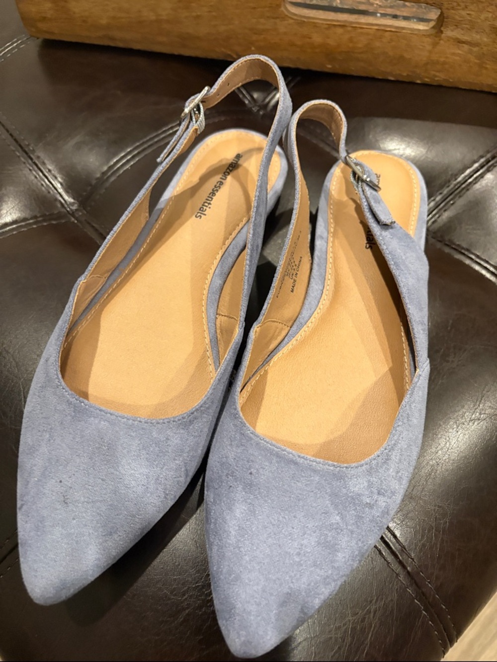 Amazon Light Blue Suede Pointed Slingback Flats